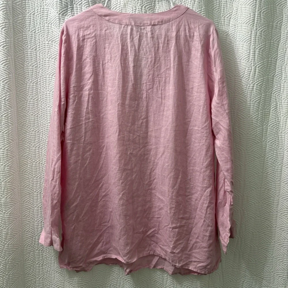 Lauren Ralph Lauren Women's Pink 100% Linen Quiet Luxury 1X Top Blouse - Picture 5 of 6